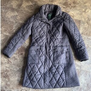 Lauren Ralph Lauren Womens Gray LRL Quilted Puffer Coat Full Zip Snap Small
